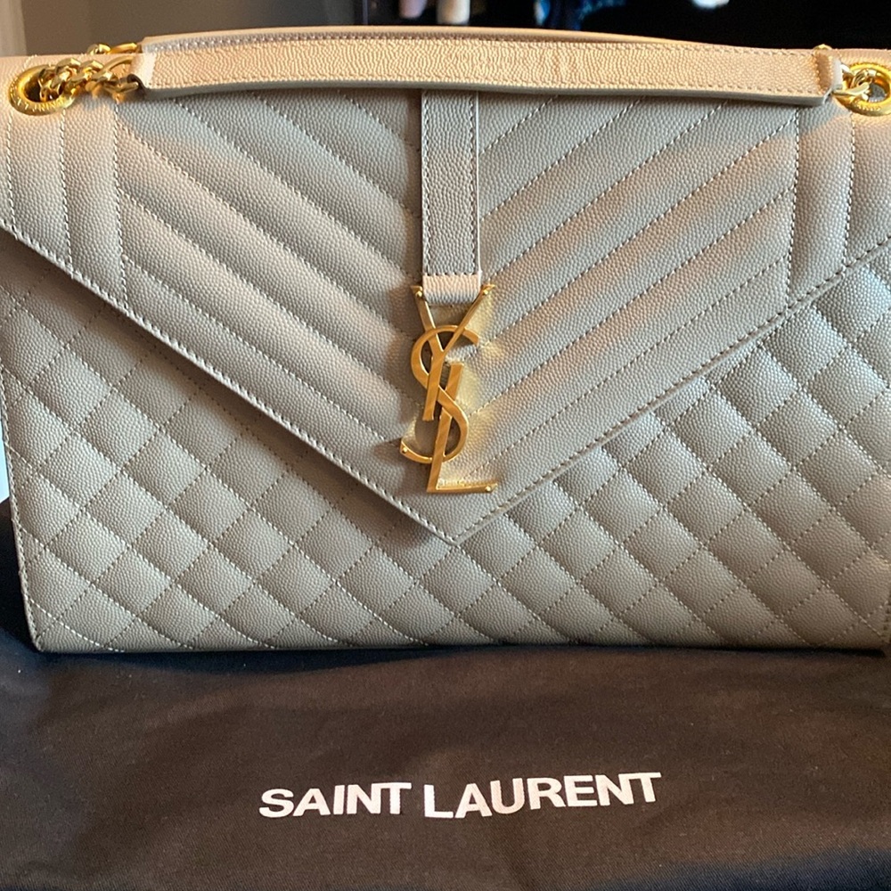 Saint Laurent large envelope back in Dark Beige with GHW
